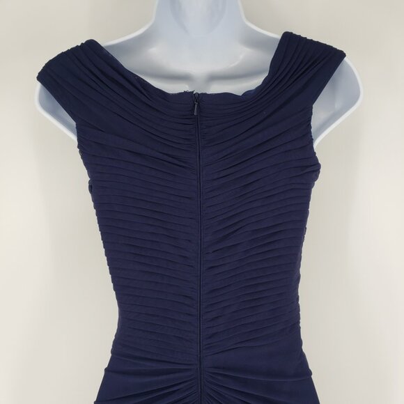 Tadashi Shoji Formal Evening Gown Dress XS Asymmetrical Ruched Draped‎ Navy Blue - Picture 7 of 11